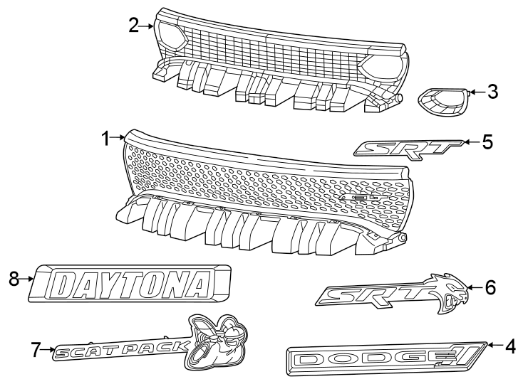 Diagram Front bumper & grille. Grille & components. for your 2007 Dodge Charger   