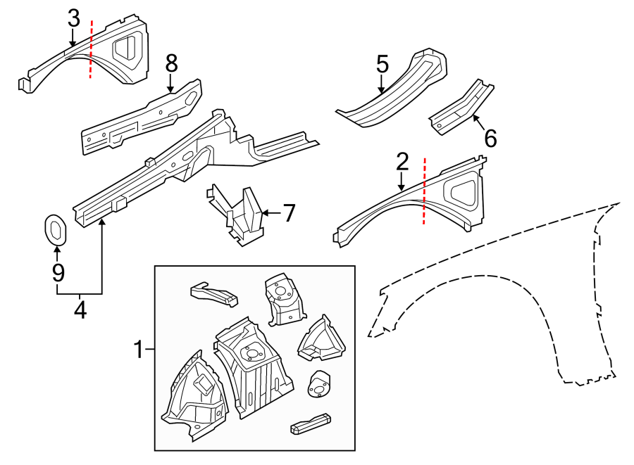 Diagram FENDER. STRUCTURAL COMPONENTS & RAILS. for your 2017 Dodge Charger 5.7L HEMI V8 A/T RWD Pursuit Sedan 