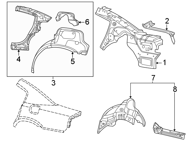 3Quarter panel. Inner structure.https://images.simplepart.com/images/parts/motor/fullsize/PB11642.png