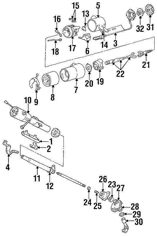 Diagram STEERING COLUMN. HOUSING & COMPONENTS. SHAFT & INTERNAL COMPONENTS. SHROUD. SWITCHES & LEVERS. for your Eagle