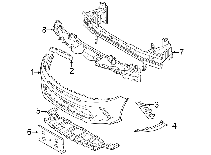 Diagram Front bumper & grille. Bumper & components. for your 2023 Ram 2500 6.7L 6 cylinder DIESEL A/T RWD Lone Star Crew Cab Pickup Fleetside 