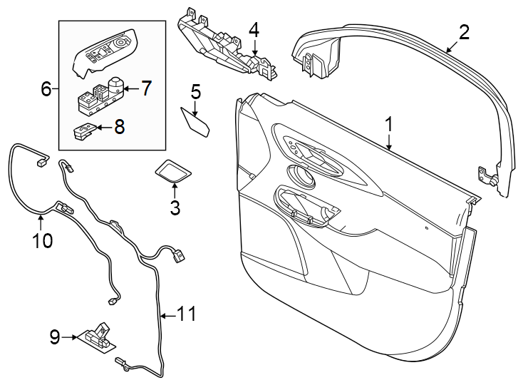 9Front door. Interior trim.https://images.simplepart.com/images/parts/motor/fullsize/PH23445.png