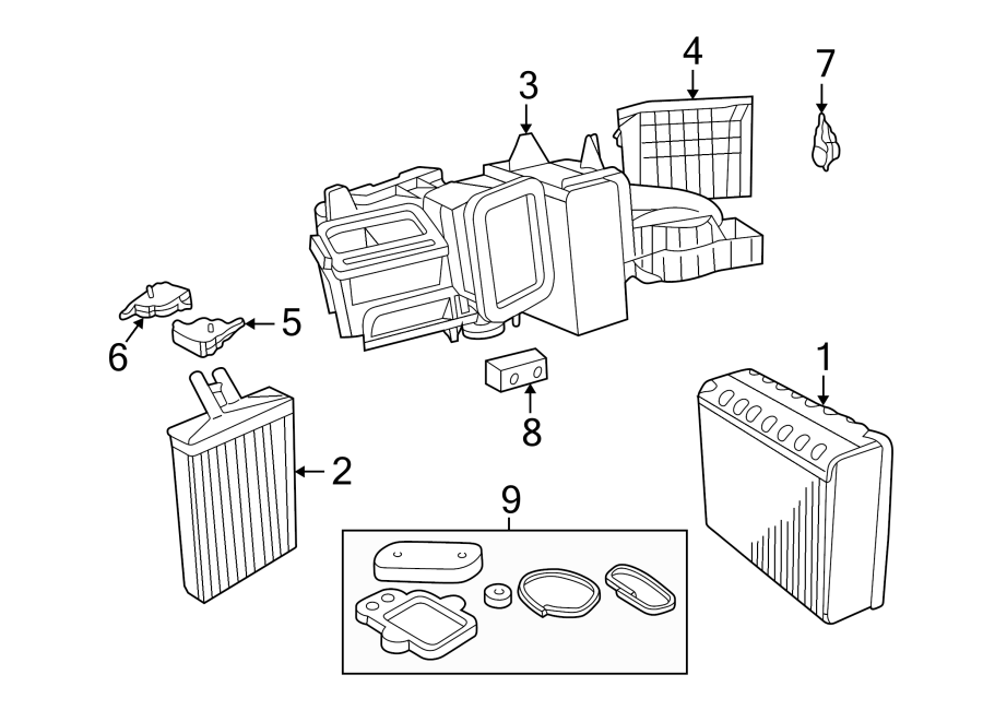 Air conditioner & heater. Evaporator & heater components.