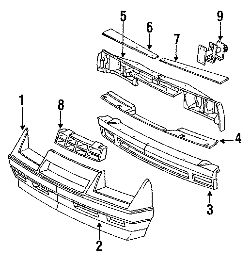 Diagram FRONT BUMPER & GRILLE. for your 1985 Dodge Daytona 2.2L M/T Base Hatchback 