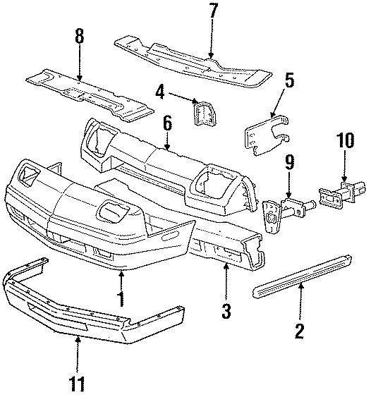 Diagram FRONT BUMPER. BUMPER & COMPONENTS. for your 1987 Dodge Daytona 2.2L M/T Base Hatchback 