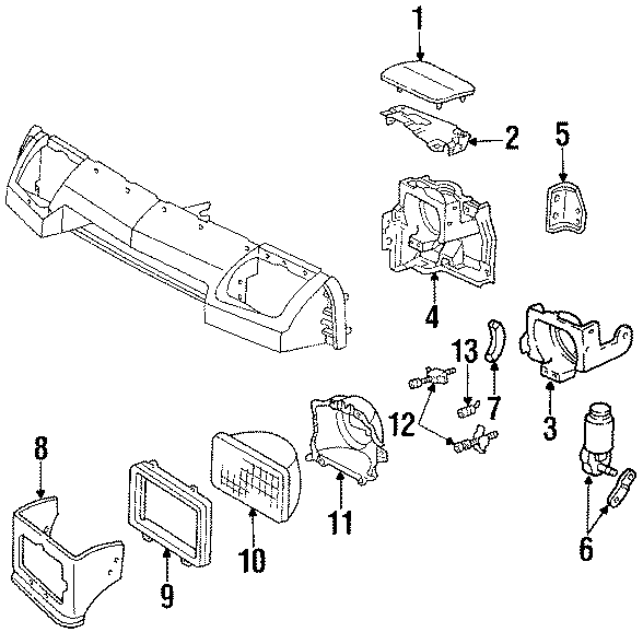 Diagram FRONT LAMPS. HEADLAMP COMPONENTS. for your 1988 Dodge Daytona 2.5L M/T Base Hatchback 