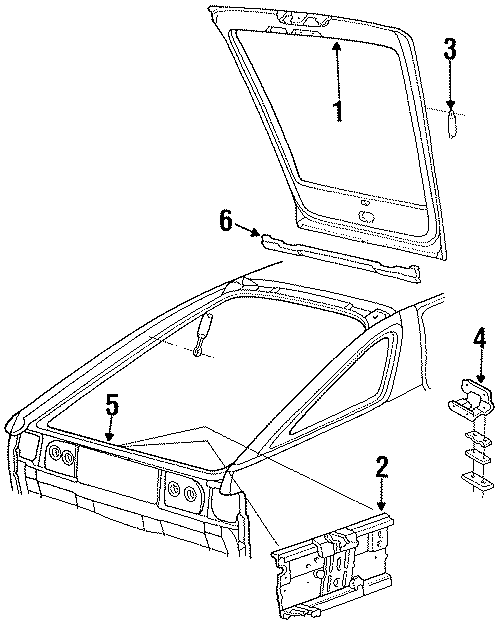 Diagram LIFT GATE. GATE & HARDWARE. for your 1990 Dodge Daytona 2.2L M/T Base Hatchback 