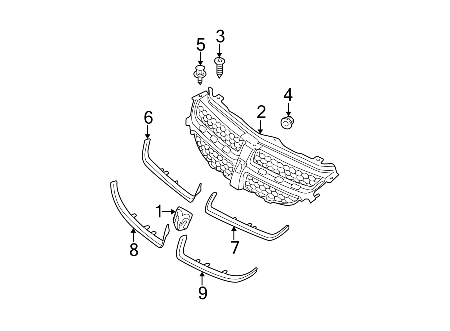 3FRONT BUMPER & GRILLE. GRILLE & COMPONENTS.https://images.simplepart.com/images/parts/motor/fullsize/PL00012.png