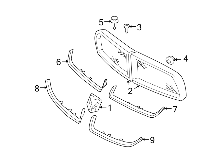 1FRONT BUMPER & GRILLE. GRILLE & COMPONENTS.https://images.simplepart.com/images/parts/motor/fullsize/PL00014.png