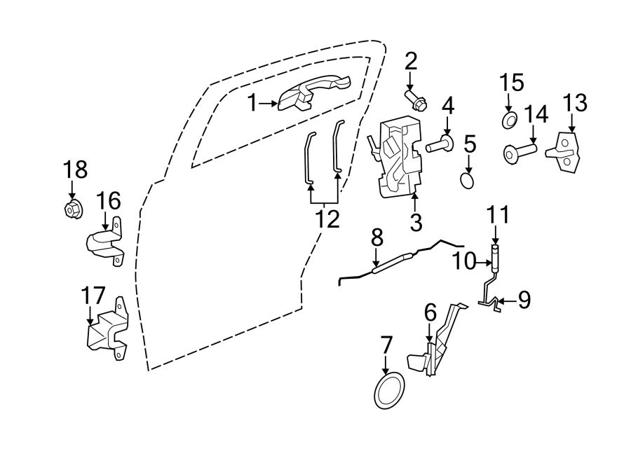 Diagram REAR DOOR. LOCK & HARDWARE. for your 2011 Chrysler 200 S Sedan 3.6L Pentastar V6 FLEX A/T 