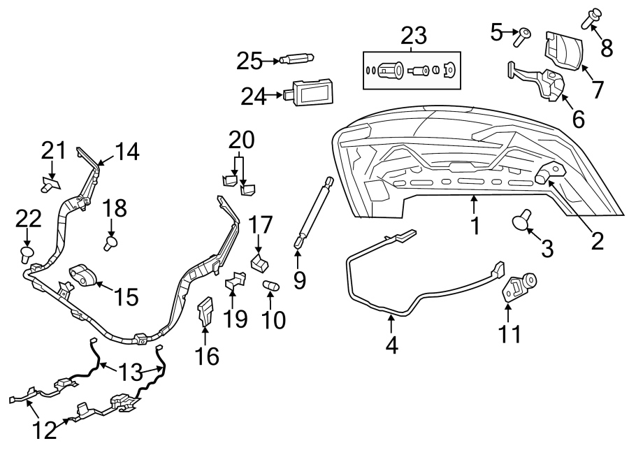 Diagram TRUNK LID. LID & COMPONENTS. for your 2018 Jeep Grand Cherokee 3.0L EcoDiesel V6 DIESEL A/T AWD Overland Sport Utility 