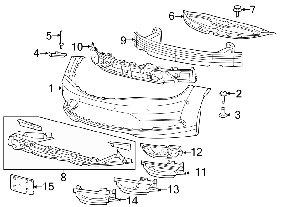 Diagram FRONT BUMPER & GRILLE. BUMPER & COMPONENTS. for your Dodge Dart  