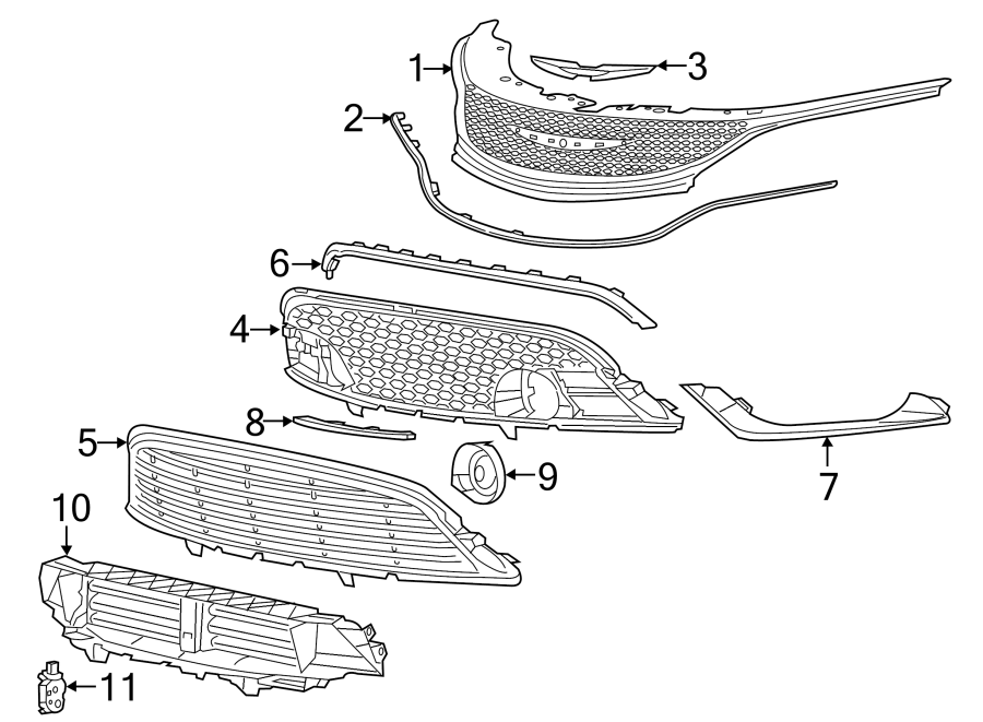 Diagram FRONT BUMPER & GRILLE. GRILLE & COMPONENTS. for your 2016 Chrysler 200   