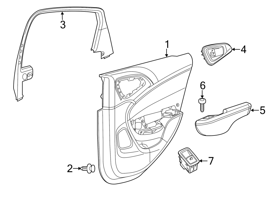 Diagram REAR DOOR. INTERIOR TRIM. for your 2016 Chrysler 200 S Sedan 2.4L MultiAir 2 PZEV A/T AWD 