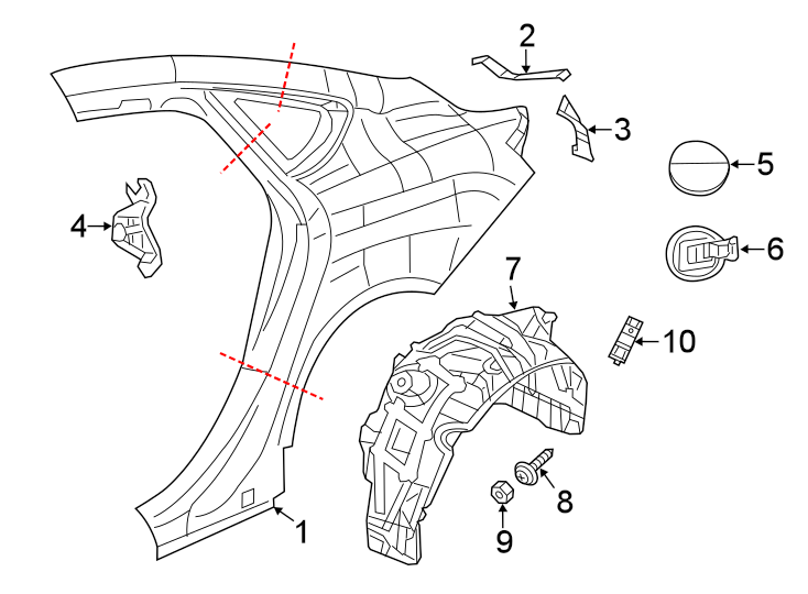 Diagram QUARTER PANEL & COMPONENTS. for your 2011 Chrysler 200   