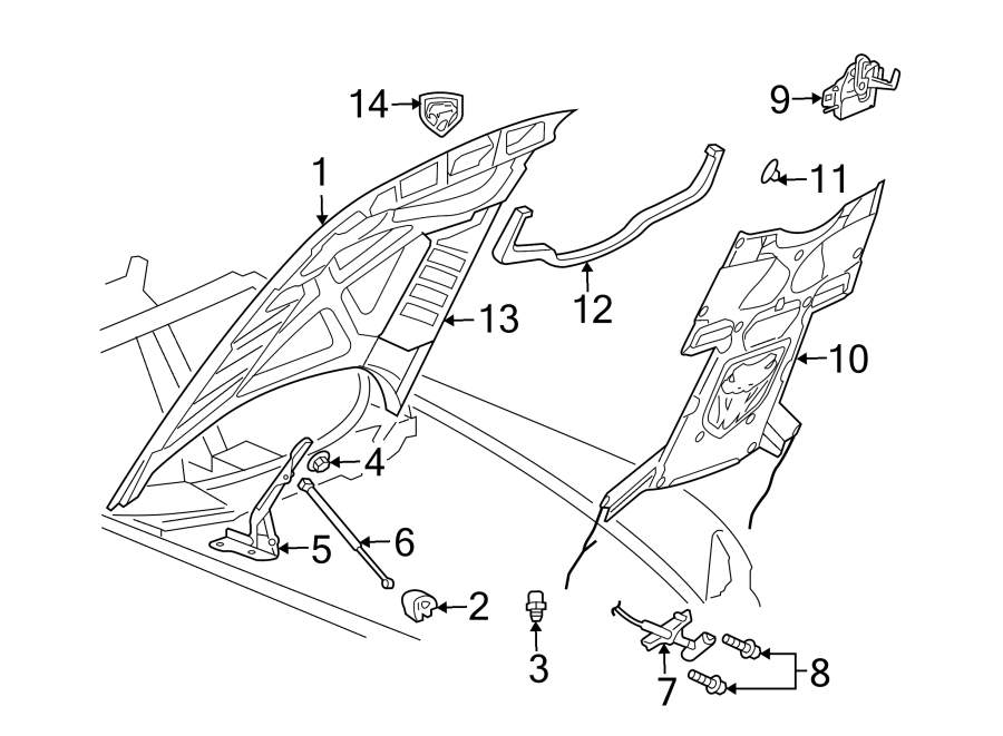 Diagram EXTERIOR TRIM. HOOD & COMPONENTS. for your 2024 Ram ProMaster 3500   