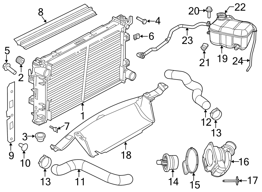 Diagram RADIATOR & COMPONENTS. for your 2020 Jeep Wrangler   