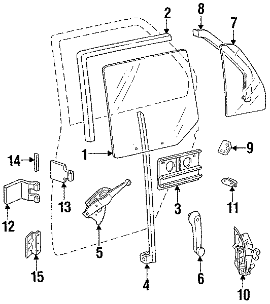 REAR DOOR. GLASS & HARDWARE. Diagram