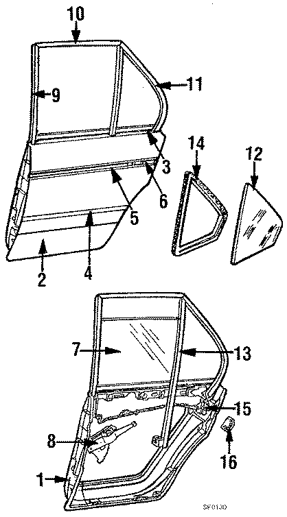 REAR DOOR. DOOR & COMPONENTS. GLASS & HARDWARE. Diagram