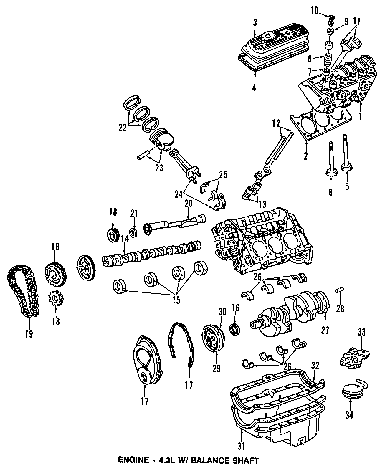 Diagram CAMSHAFT & TIMING. CRANKSHAFT & BEARINGS. CYLINDER HEAD & VALVES. LUBRICATION. MOUNTS. PISTONS. RINGS & BEARINGS. for your 2005 Chevrolet Trailblazer   