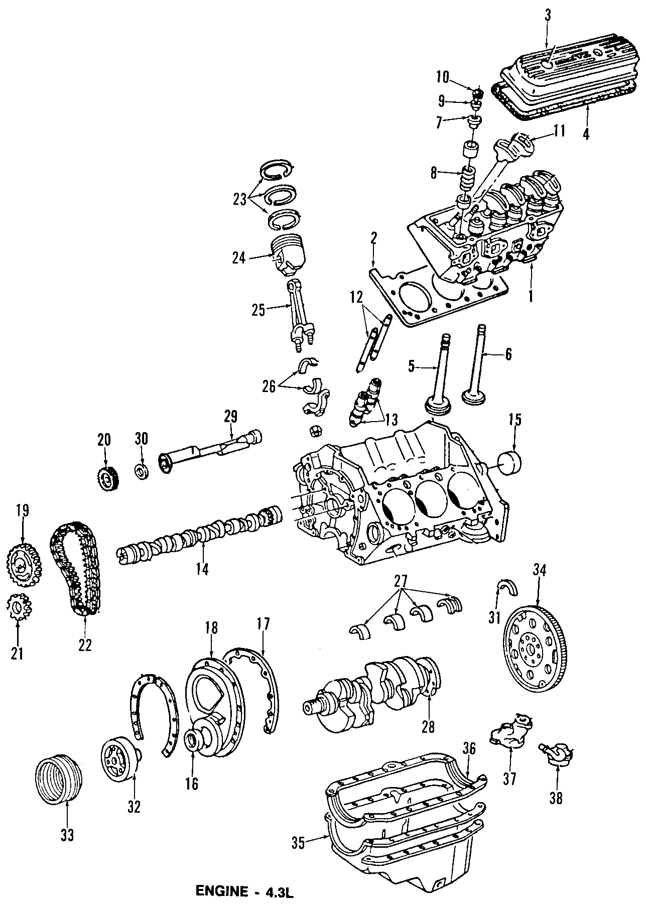 Diagram BALANCE SHAFTS. CAMSHAFT & TIMING. CRANKSHAFT & BEARINGS. CYLINDER HEAD & VALVES. LUBRICATION. MOUNTS. PISTONS. RINGS & BEARINGS. for your 2005 Chevrolet Express 2500   