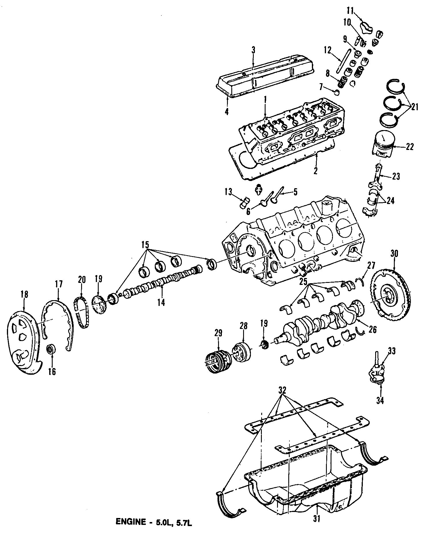 Diagram CAMSHAFT & TIMING. CRANKSHAFT & BEARINGS. CYLINDER HEAD & VALVES. LUBRICATION. MOUNTS. PISTONS. RINGS & BEARINGS. for your Chevrolet