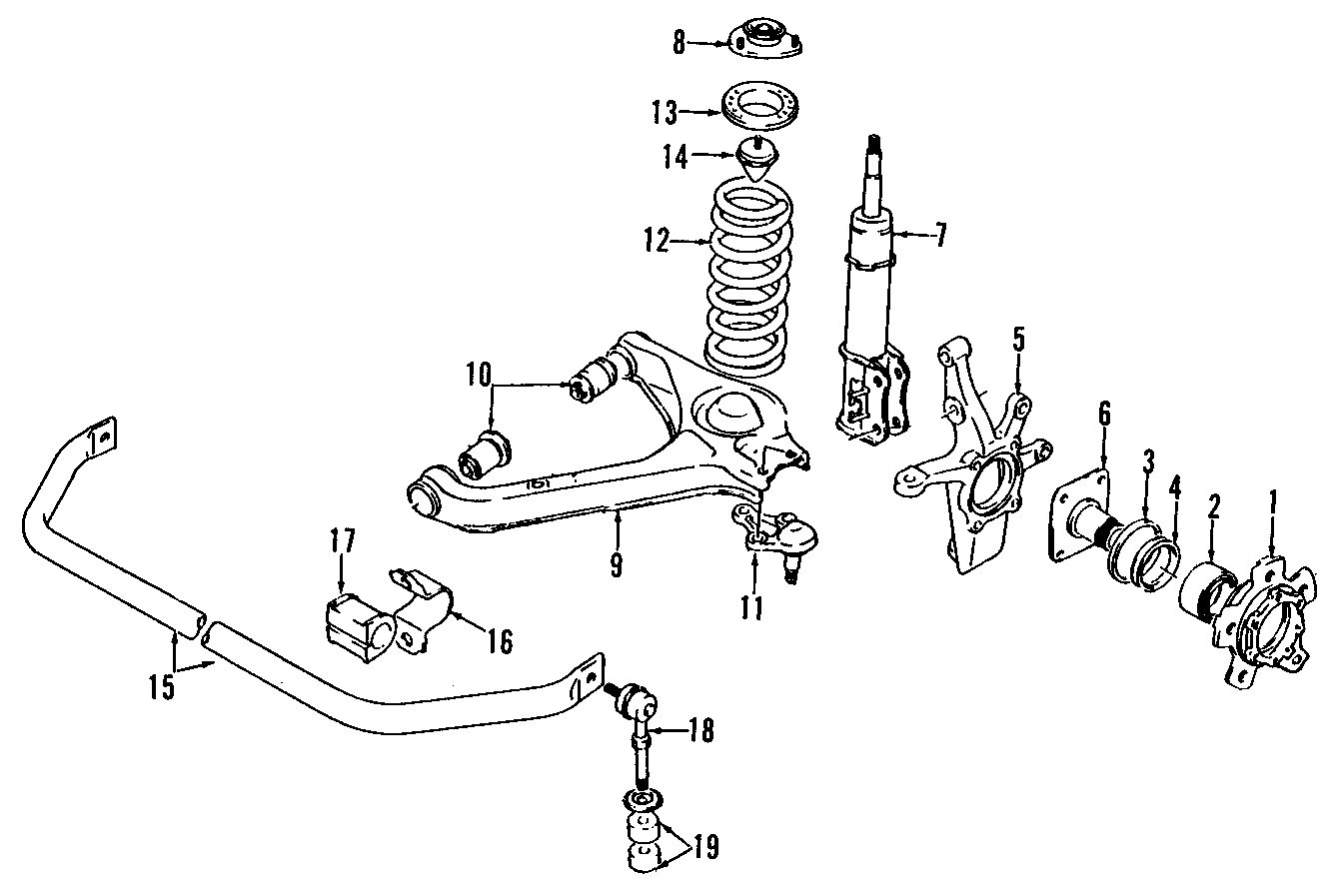 Diagram FRONT SUSPENSION. LOWER CONTROL ARM. STABILIZER BAR. SUSPENSION COMPONENTS. for your 2023 Chevrolet Equinox 1.5L Ecotec A/T FWD RS Sport Utility 