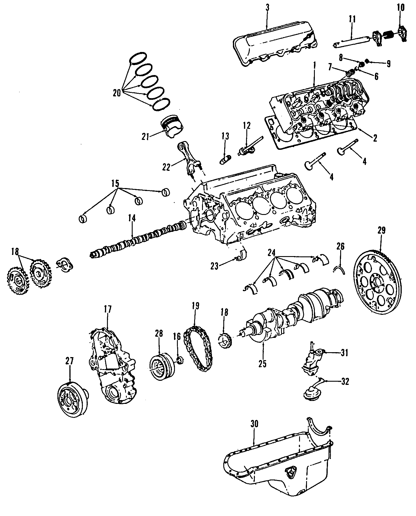 Diagram CAMSHAFT & TIMING. CRANKSHAFT & BEARINGS. CYLINDER HEAD & VALVES. LUBRICATION. MOUNTS. PISTONS. RINGS & BEARINGS. for your 1995 Chevrolet K2500  Silverado Extended Cab Pickup Fleetside 6.5L V8 DIESEL M/T 