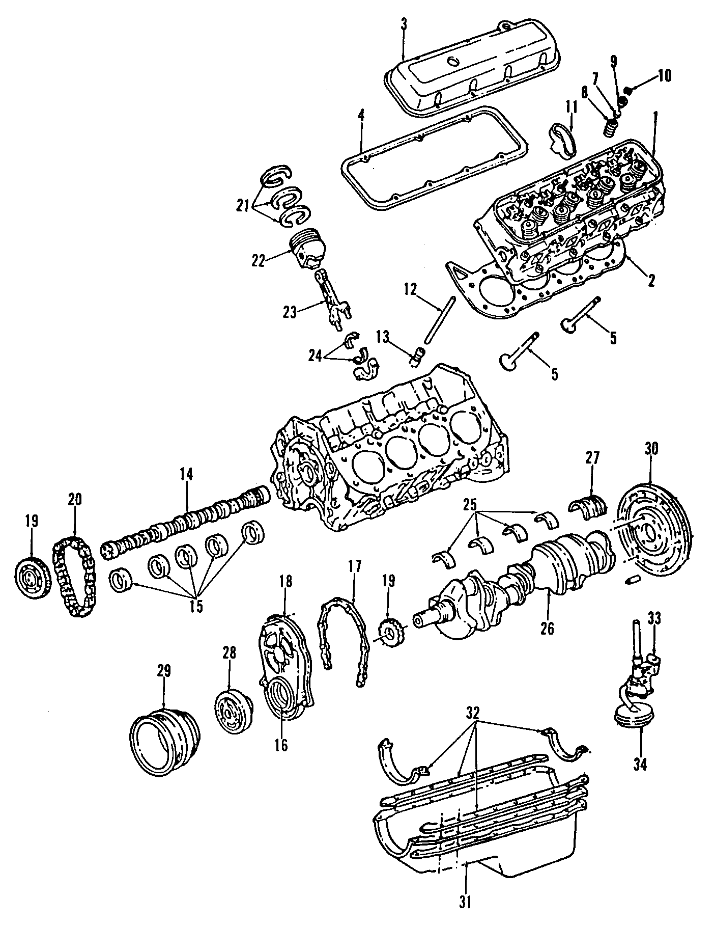 Diagram CAMSHAFT & TIMING. CRANKSHAFT & BEARINGS. CYLINDER HEAD & VALVES. LUBRICATION. MOUNTS. PISTONS. RINGS & BEARINGS. for your 2005 Chevrolet Suburban 1500   