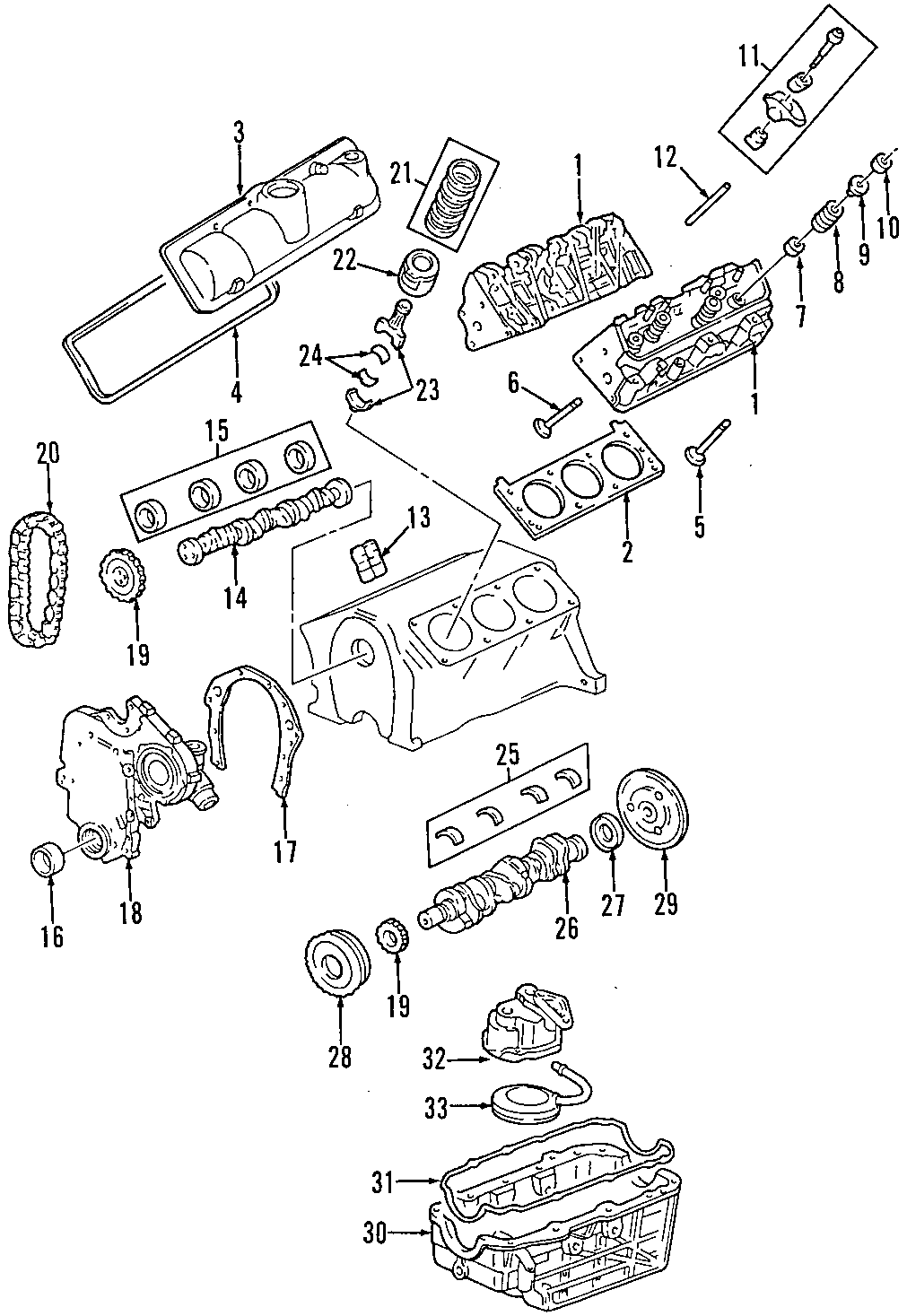 Diagram CAMSHAFT & TIMING. CRANKSHAFT & BEARINGS. CYLINDER HEAD & VALVES. LUBRICATION. MOUNTS. PISTONS. RINGS & BEARINGS. for your Chevrolet