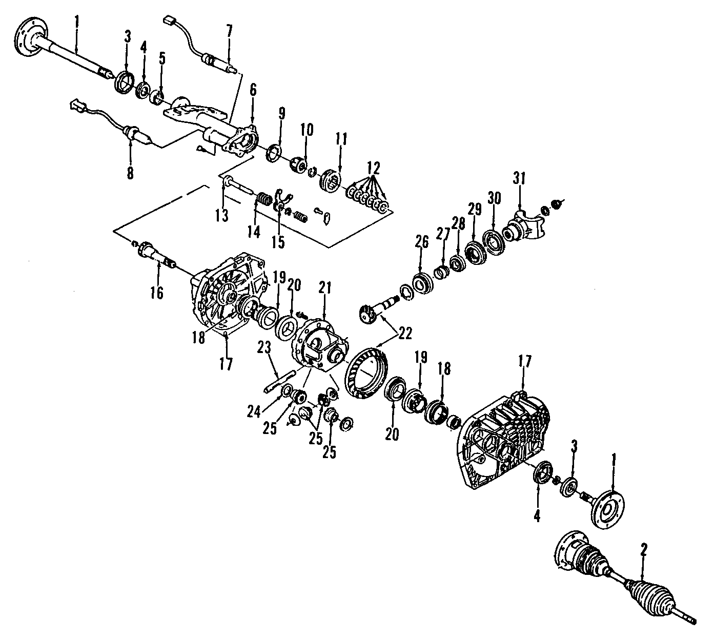 DRIVE AXLES. AXLE SHAFTS & JOINTS. DIFFERENTIAL. FRONT AXLE. PROPELLER SHAFT. Diagram