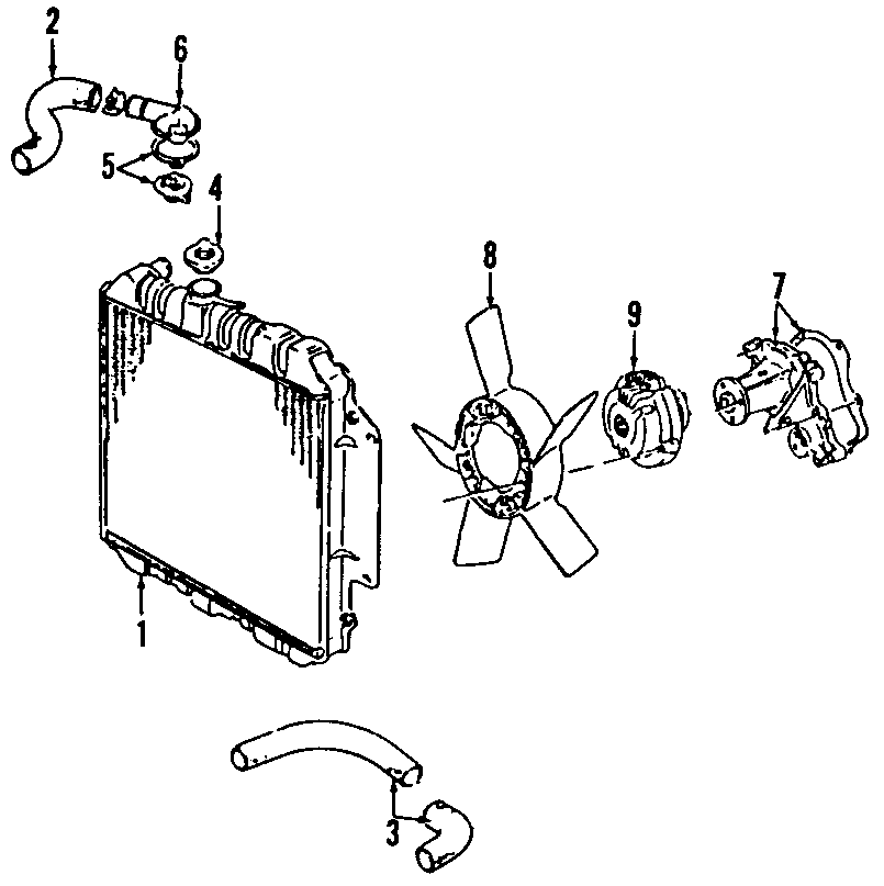 Diagram COOLING SYSTEM. COOLING FAN. WATER PUMP. for your 1995 Chevrolet K2500  Base Standard Cab Pickup Fleetside 4.3L Chevrolet V6 A/T 