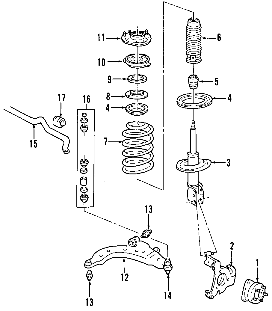 Diagram FRONT SUSPENSION. LOWER CONTROL ARM. STABILIZER BAR. SUSPENSION COMPONENTS. for your Buick Rendezvous  