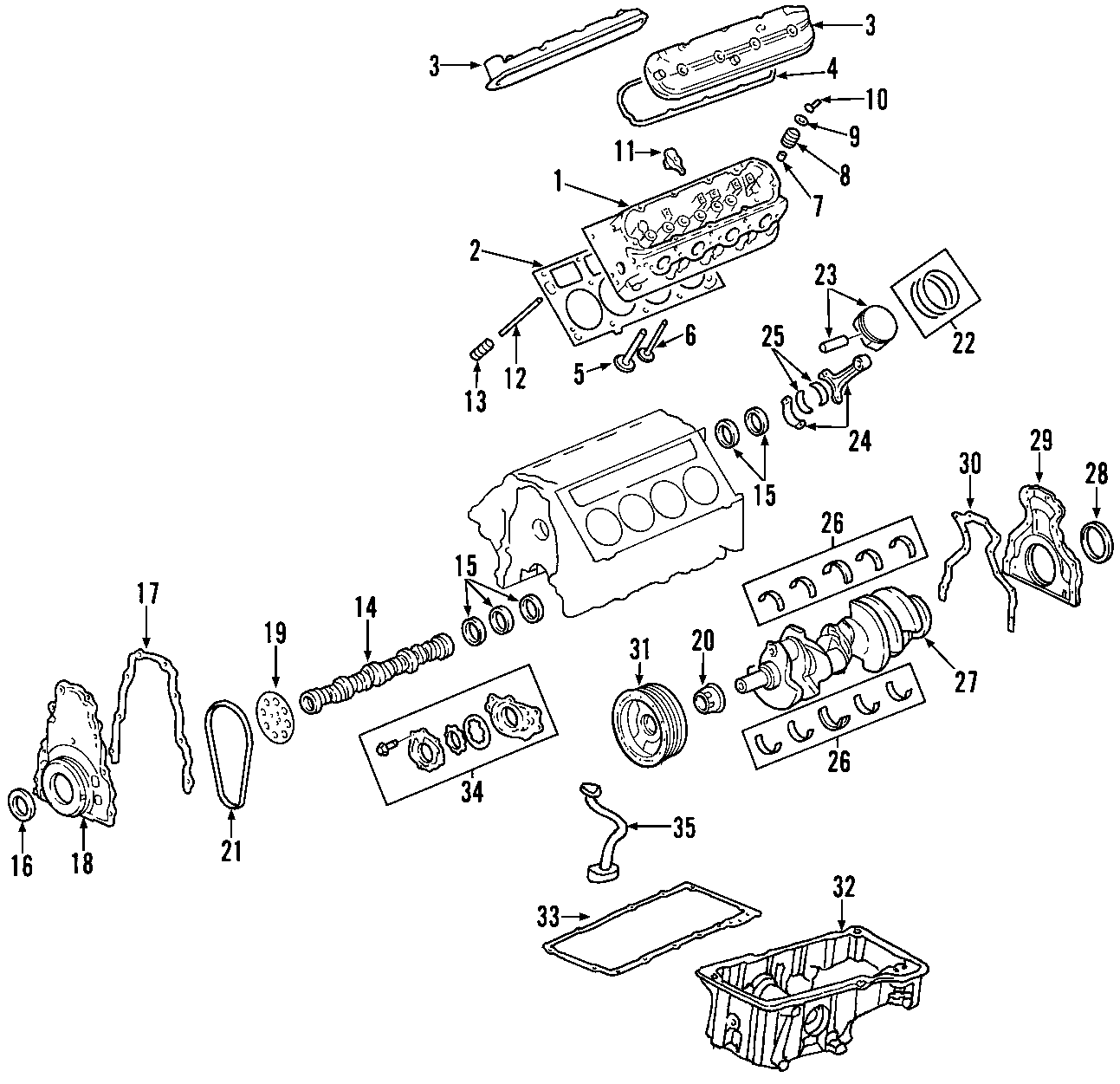 Diagram CAMSHAFT & TIMING. CRANKSHAFT & BEARINGS. CYLINDER HEAD & VALVES. LUBRICATION. MOUNTS. PISTONS. RINGS & BEARINGS. for your 2020 Chevrolet Corvette   