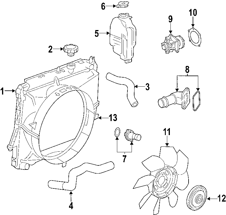 Diagram COOLING SYSTEM. COOLING FAN. RADIATOR. WATER PUMP. for your 1995 Chevrolet K2500  Base Standard Cab Pickup Fleetside 4.3L Chevrolet V6 A/T 