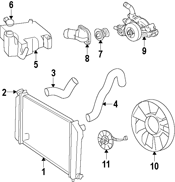 Diagram COOLING SYSTEM. COOLING FAN. RADIATOR. WATER PUMP. for your 2011 Chevrolet Suburban 2500   