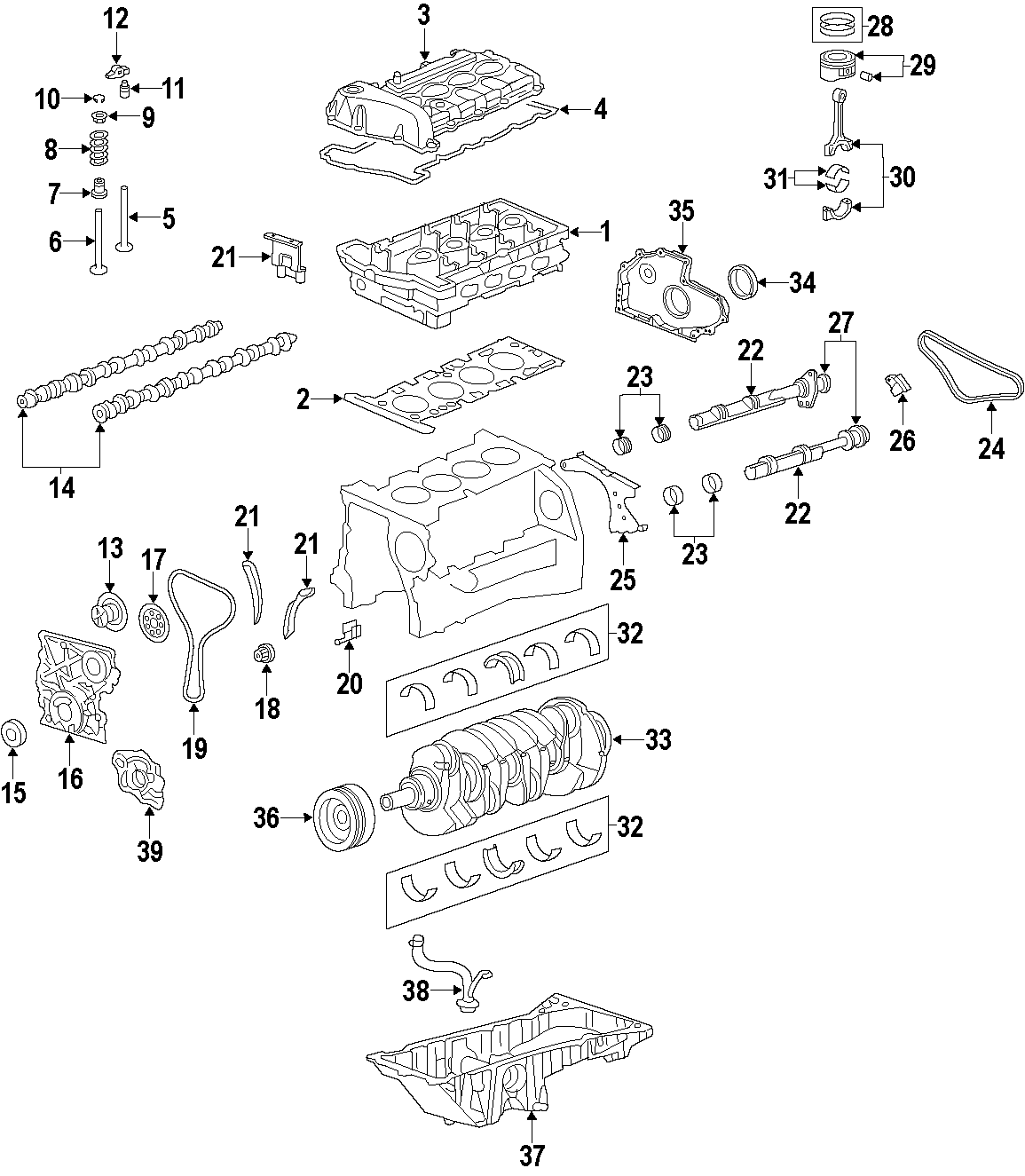 Diagram CAMSHAFT & TIMING. CRANKSHAFT & BEARINGS. CYLINDER HEAD & VALVES. LUBRICATION. PISTONS. RINGS & BEARINGS. for your 2005 Chevrolet Tahoe    