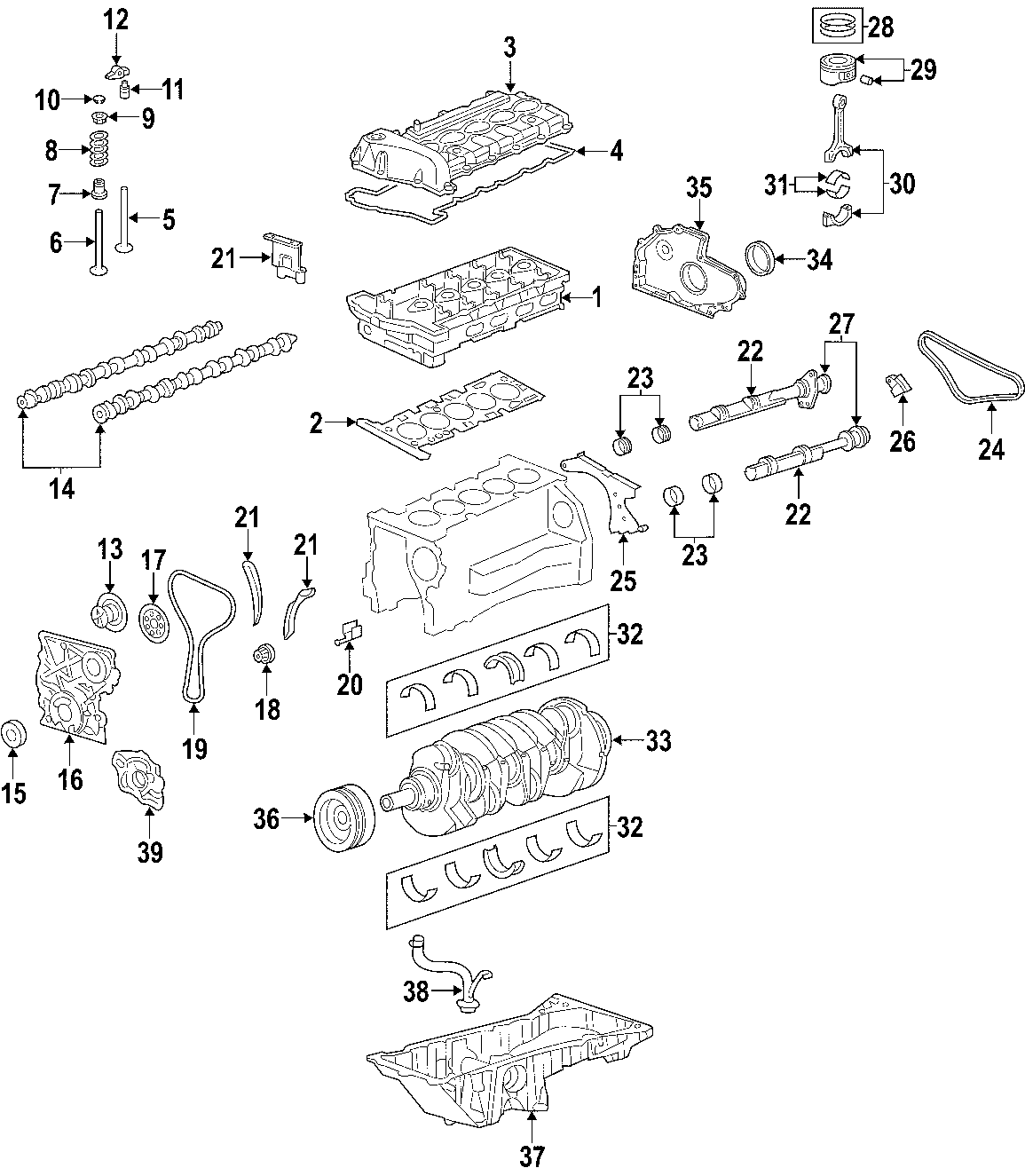 CAMSHAFT & TIMING. CRANKSHAFT & BEARINGS. CYLINDER HEAD & VALVES. LUBRICATION. MOUNTS. PISTONS. RINGS & BEARINGS. Diagram