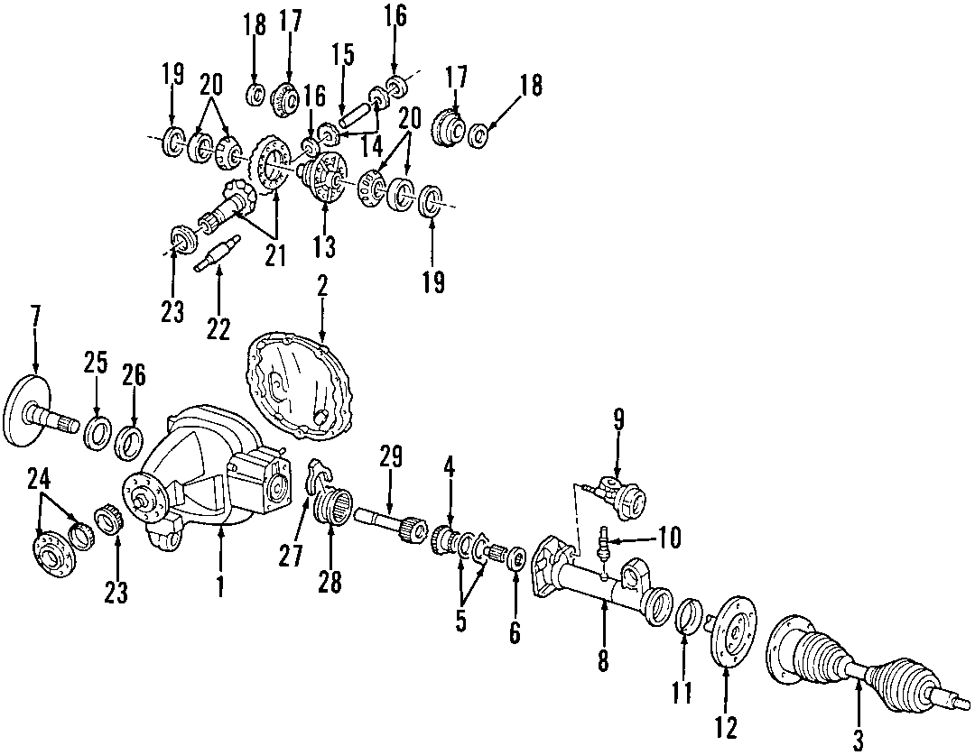 Diagram DRIVE AXLES. AXLE SHAFTS & JOINTS. DIFFERENTIAL. FRONT AXLE. PROPELLER SHAFT. for your 1998 Ford F-150 4.6L Triton (Windsor) V8 A/T RWD Base Standard Cab Pickup Fleetside 