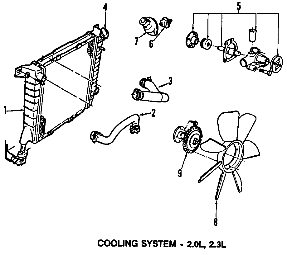 Diagram COOLING SYSTEM. COOLING FAN. RADIATOR. WATER PUMP. for your 2002 Ford Ranger   