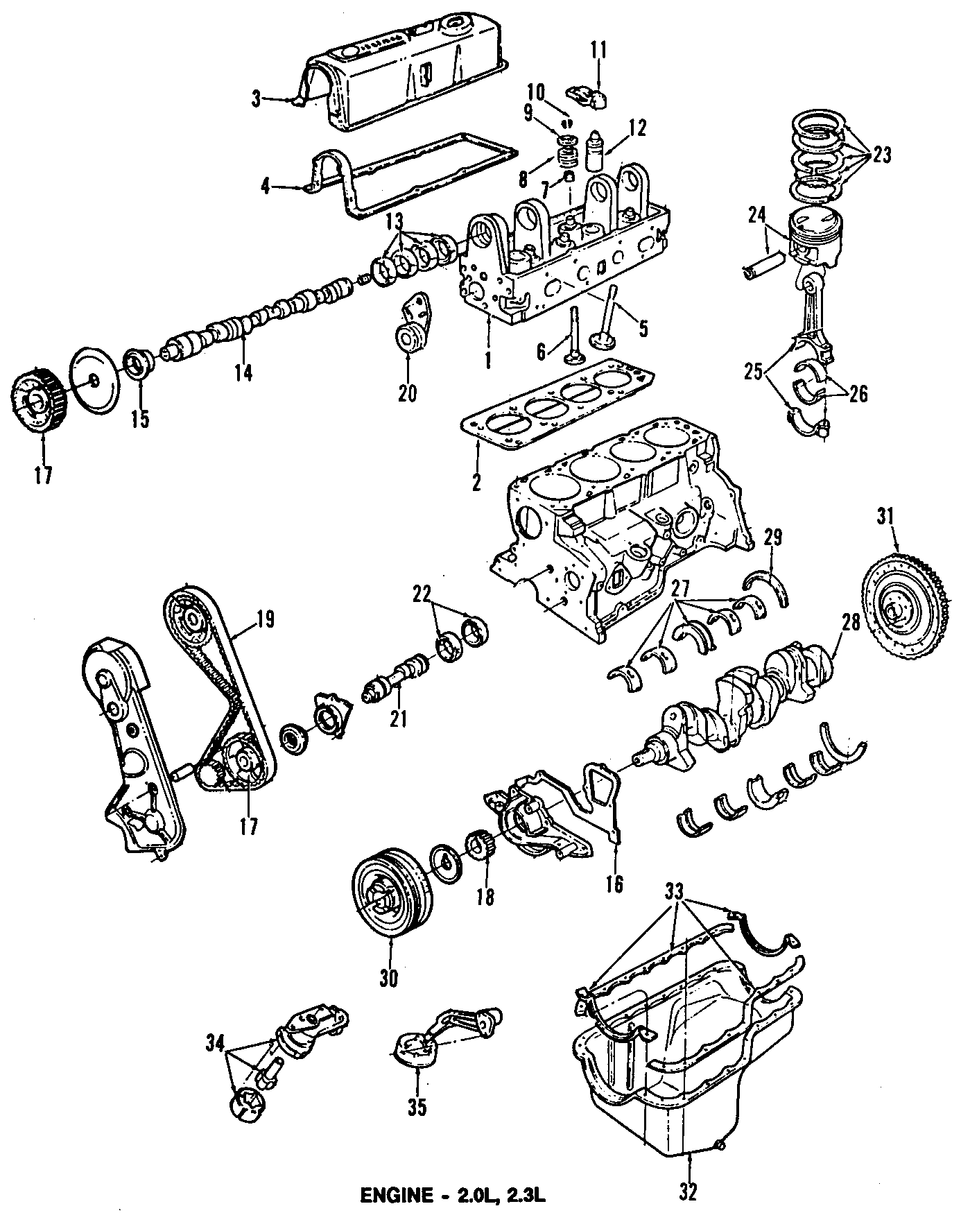 Diagram CAMSHAFT & TIMING. CRANKSHAFT & BEARINGS. CYLINDER HEAD & VALVES. LUBRICATION. MOUNTS. PISTONS. RINGS & BEARINGS. for your Ford Ranger  