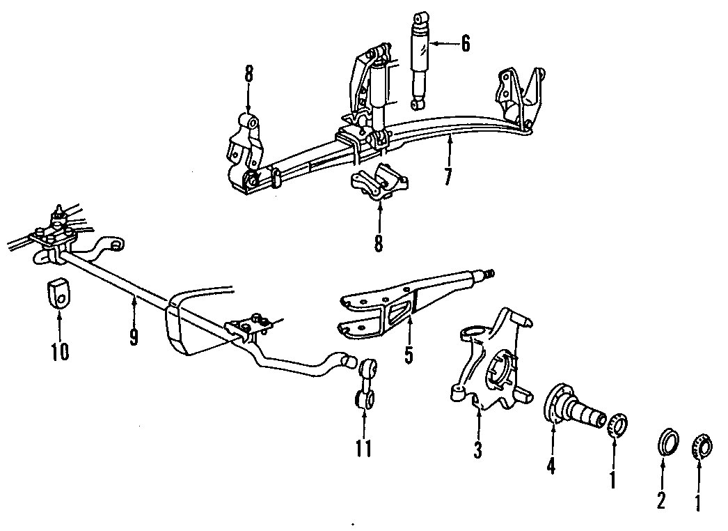 Diagram FRONT SUSPENSION. STABILIZER BAR. SUSPENSION COMPONENTS. for your Ford Bronco  