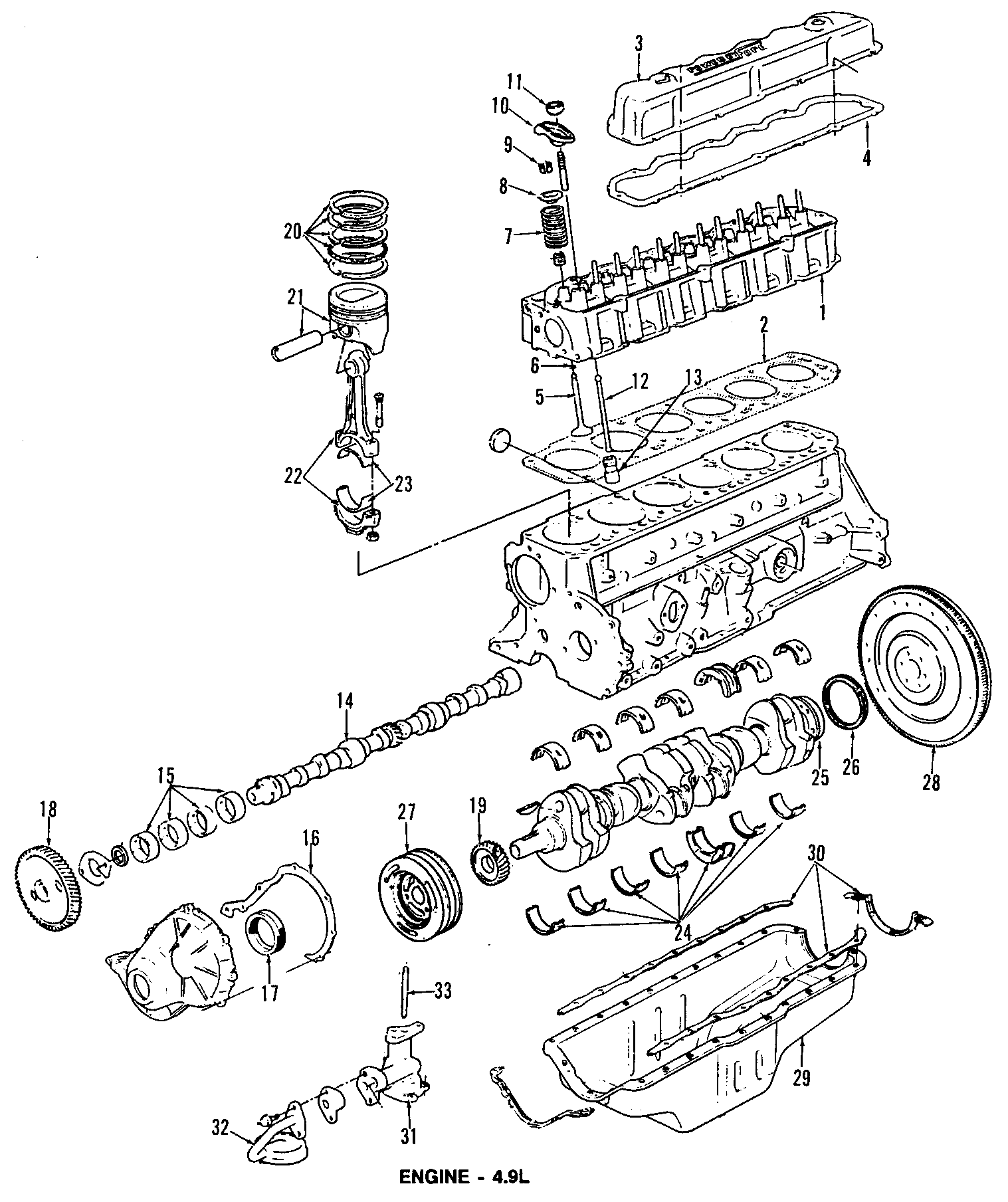 Diagram CAMSHAFT & TIMING. CRANKSHAFT & BEARINGS. CYLINDER HEAD & VALVES. LUBRICATION. MOUNTS. PISTONS. RINGS & BEARINGS. for your 1986 Ford Taurus   