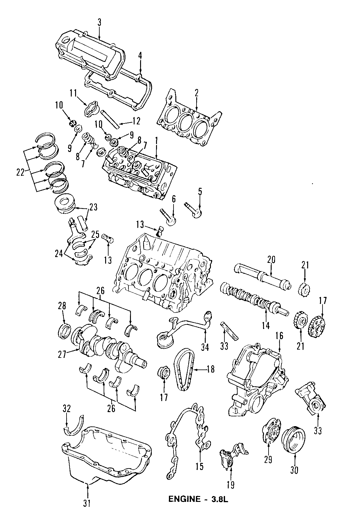 Diagram CAMSHAFT & TIMING. CRANKSHAFT & BEARINGS. CYLINDER HEAD & VALVES. LUBRICATION. MOUNTS. PISTONS. RINGS & BEARINGS. for your Ford Windstar  