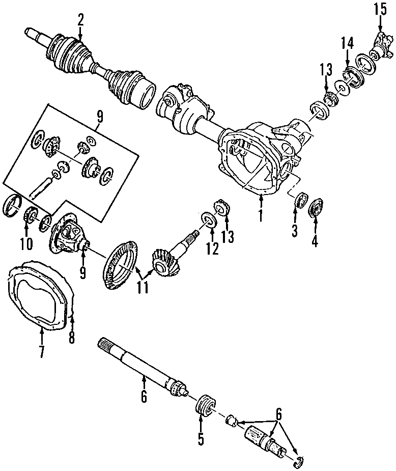 Diagram DRIVE AXLES. DIFFERENTIAL. FRONT AXLE. PROPELLER SHAFT. for your 1990 Ford Ranger   