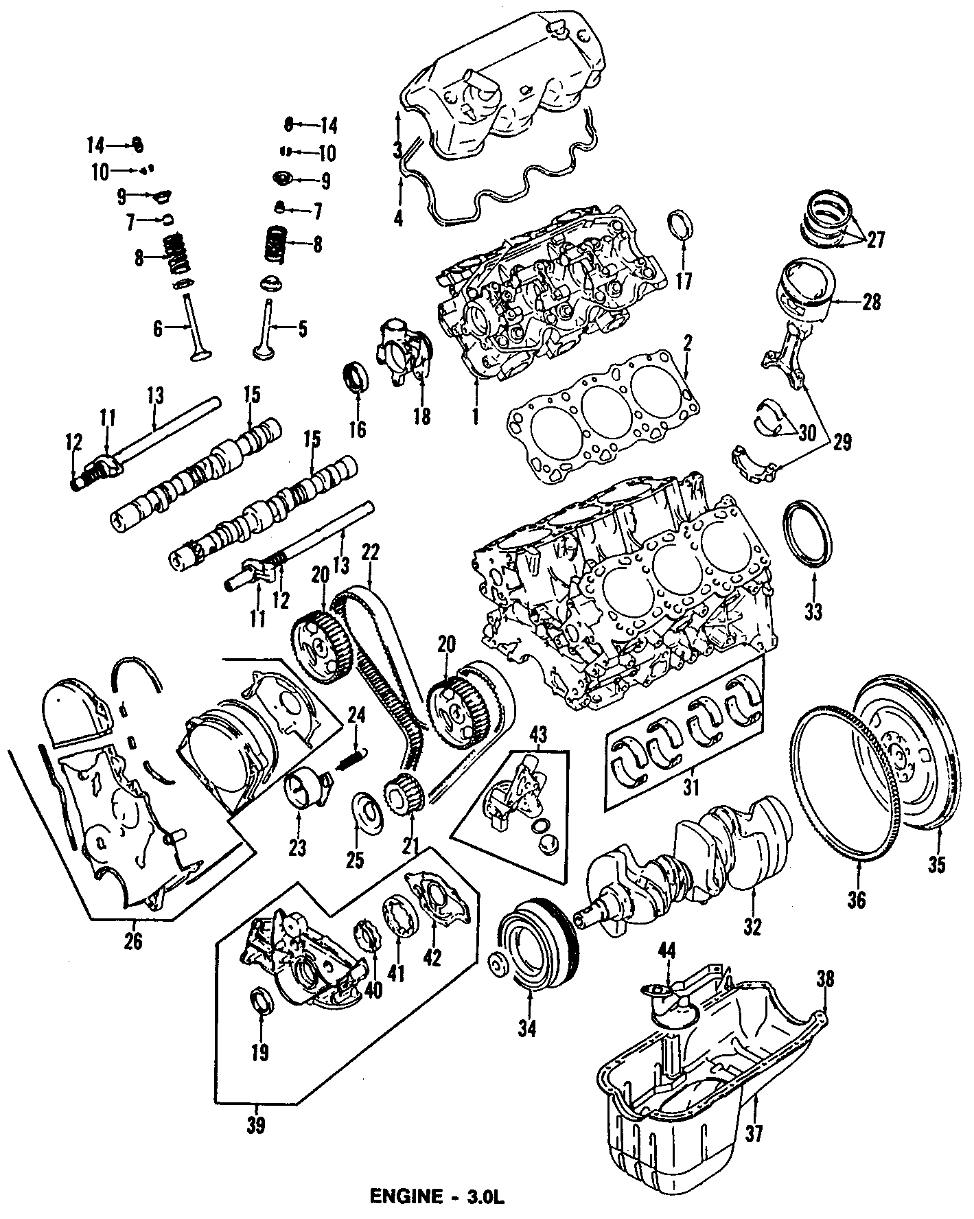 Diagram CAMSHAFT & TIMING. CRANKSHAFT & BEARINGS. CYLINDER HEAD & VALVES. LUBRICATION. MOUNTS. PISTONS. RINGS & BEARINGS. for your 2002 Chrysler 300M   