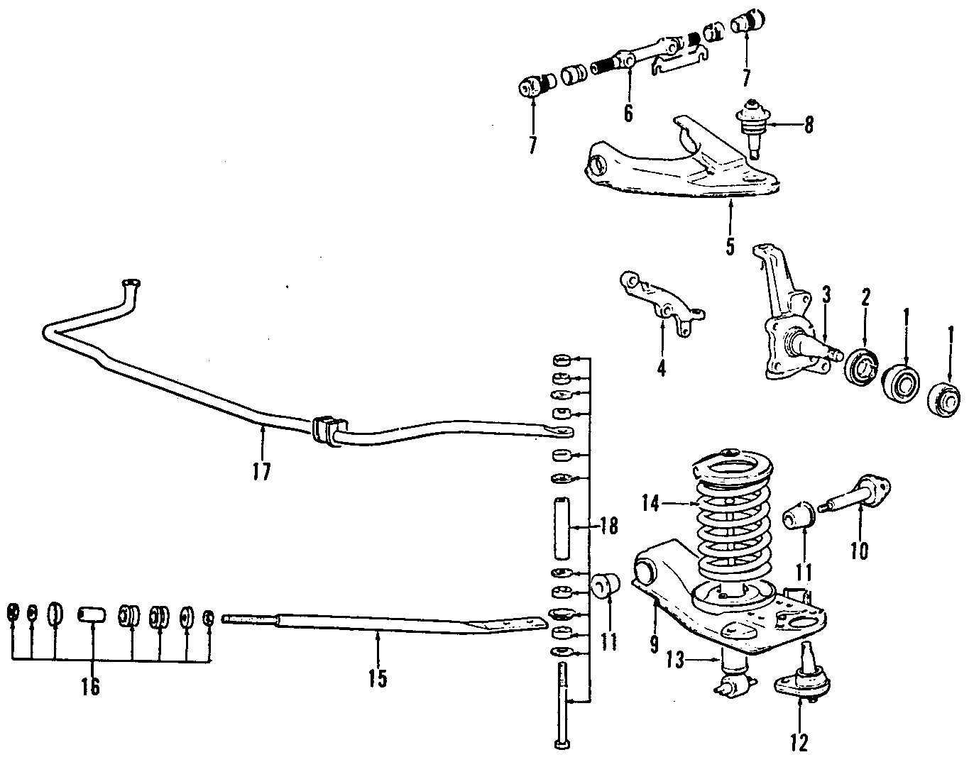 Diagram FRONT SUSPENSION. LOWER CONTROL ARM. STABILIZER BAR. SUSPENSION COMPONENTS. UPPER CONTROL ARM. for your Dodge Raider  