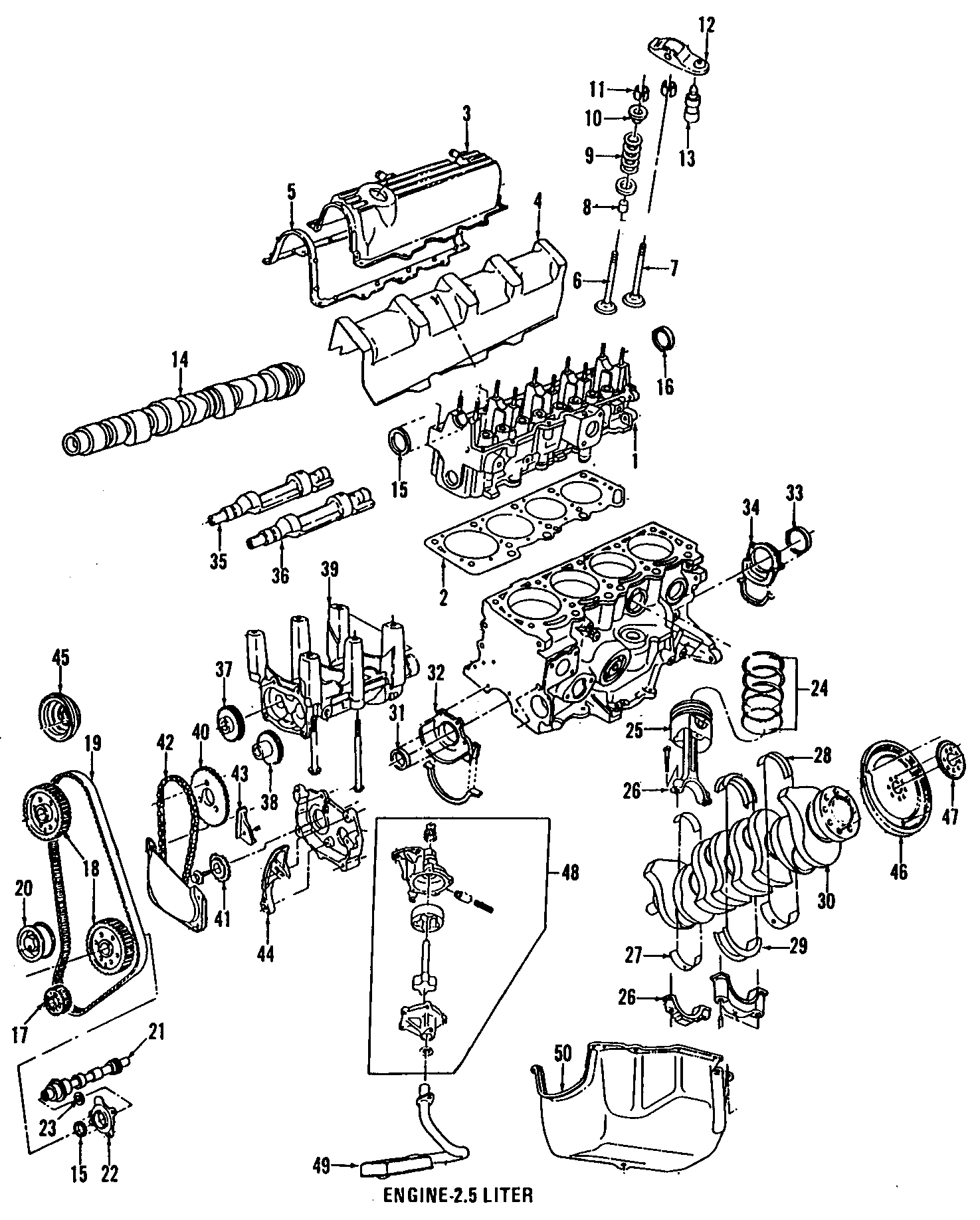 Diagram CAMSHAFT & TIMING. CRANKSHAFT & BEARINGS. CYLINDER HEAD & VALVES. LUBRICATION. MOUNTS. PISTONS. RINGS & BEARINGS. for your 1984 Dodge Mini Ram   