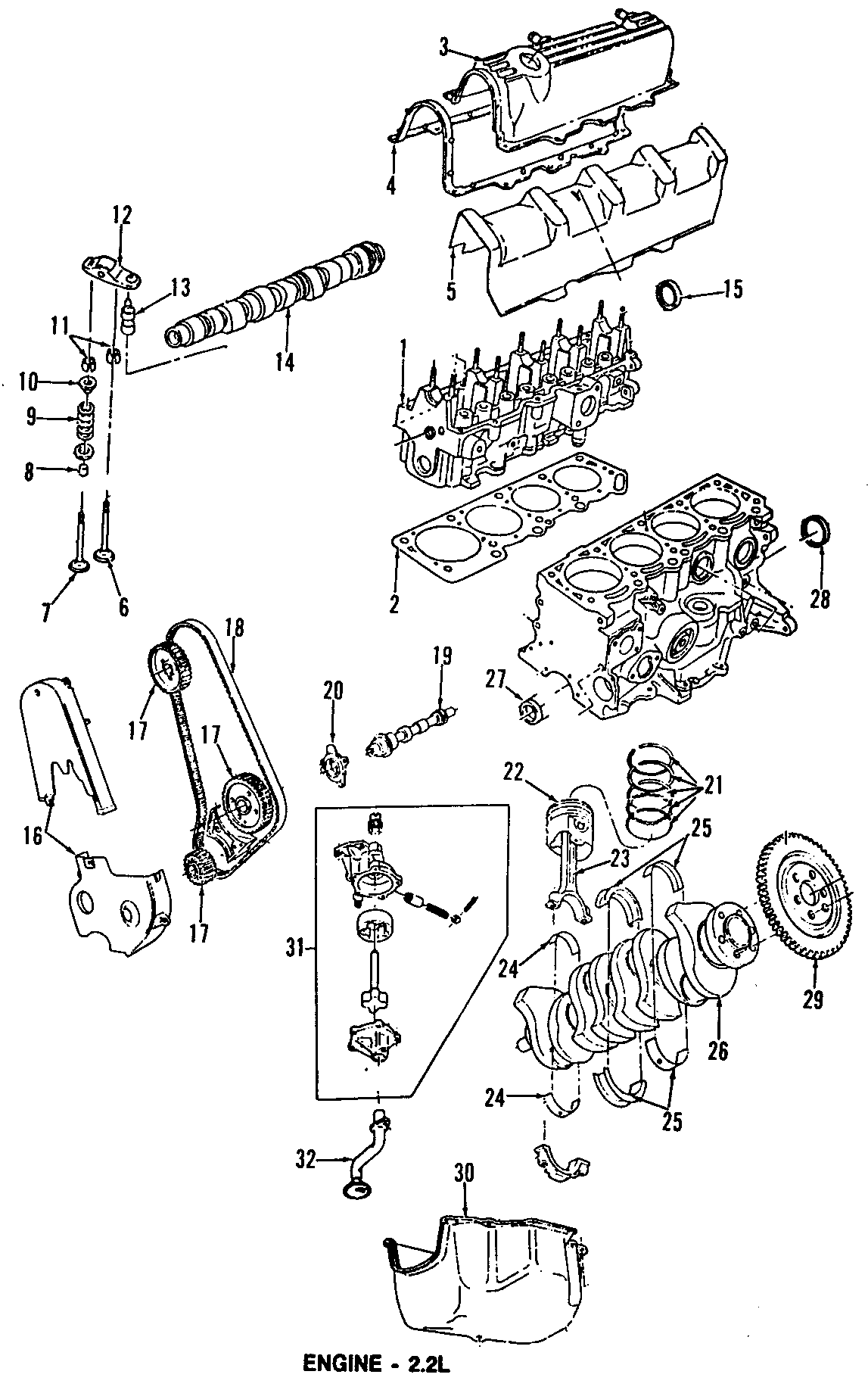 Diagram CAMSHAFT & TIMING. CRANKSHAFT & BEARINGS. CYLINDER HEAD & VALVES. LUBRICATION. MOUNTS. RINGS & BEARINGS. for your 1986 Dodge Mini Ram   