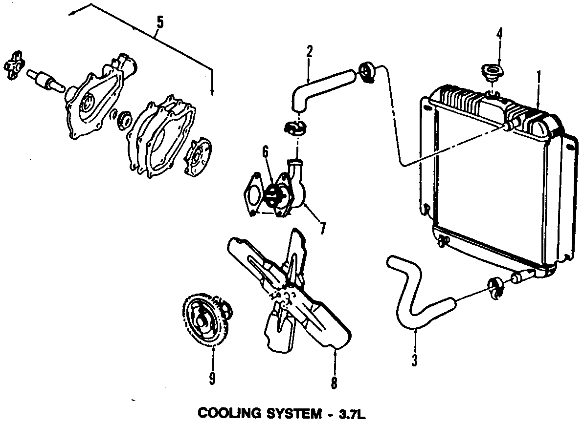 Diagram COOLING SYSTEM. COOLING FAN. RADIATOR. for your 1991 Jeep Wrangler   